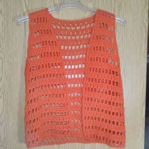 red handmade vintage crochet vest top s xs m retro